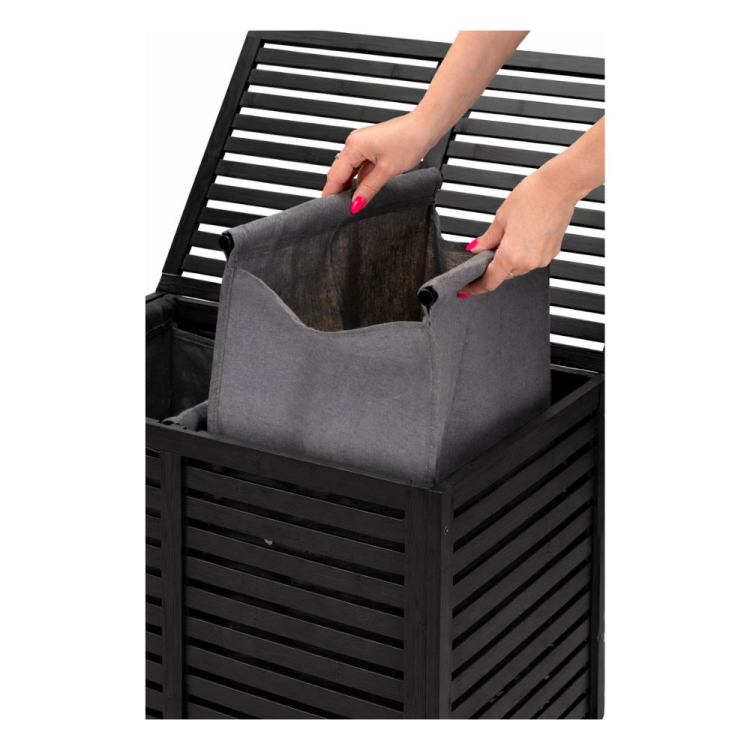 Dwukomorowy kosz na pranie BAMBOO BLACK 60x40x60cm